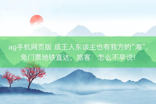 ag手机网页版 成王人东谈主也有我方的“海”，免门票地铁直达，旅客：怎么不早说！