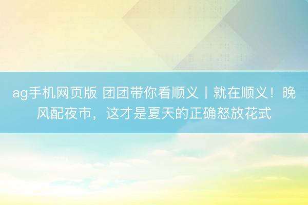 ag手机网页版 团团带你看顺义丨就在顺义！晚风配夜市，这才是夏天的正确怒放花式