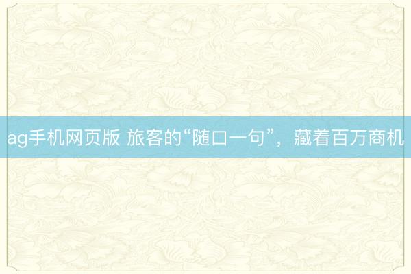 ag手机网页版 旅客的“随口一句”，藏着百万商机