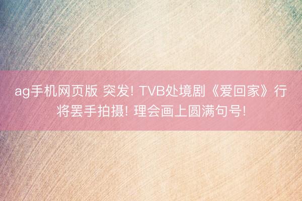 ag手机网页版 突发! TVB处境剧《爱回家》行将罢手拍摄! 理会画上圆满句号!