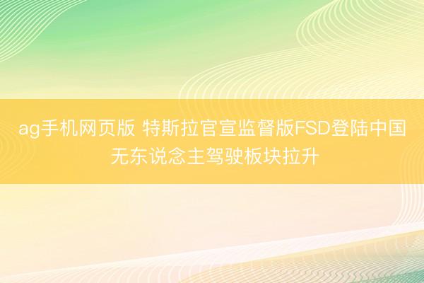 ag手机网页版 特斯拉官宣监督版FSD登陆中国 无东说念主驾驶板块拉升