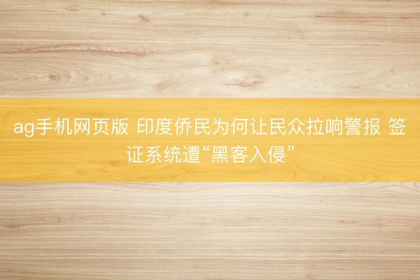 ag手机网页版 印度侨民为何让民众拉响警报 签证系统遭“黑客入侵”