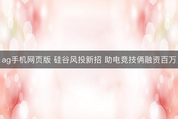 ag手机网页版 硅谷风投新招 助电竞技俩融资百万
