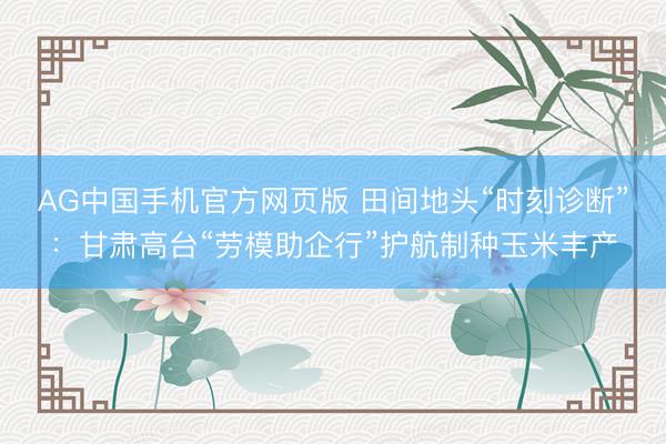 AG中国手机官方网页版 田间地头“时刻诊断”：甘肃高台“劳模助企行”护航制种玉米丰产