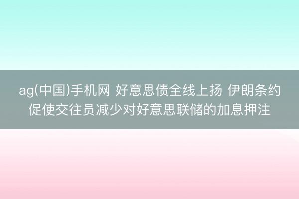 ag(中国)手机网 好意思债全线上扬 伊朗条约促使交往员减少对好意思联储的加息押注