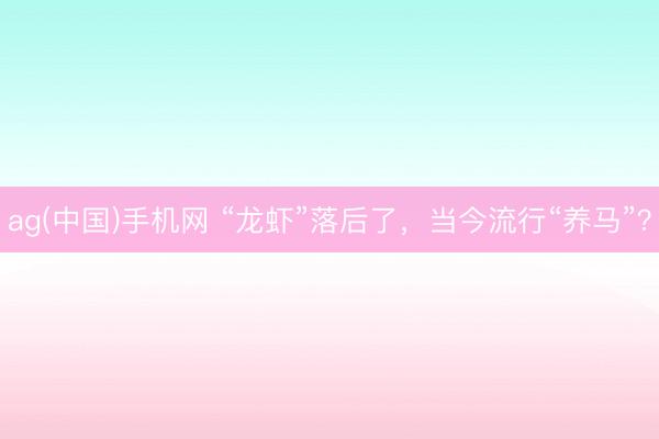 ag(中国)手机网 “龙虾”落后了，当今流行“养马”？